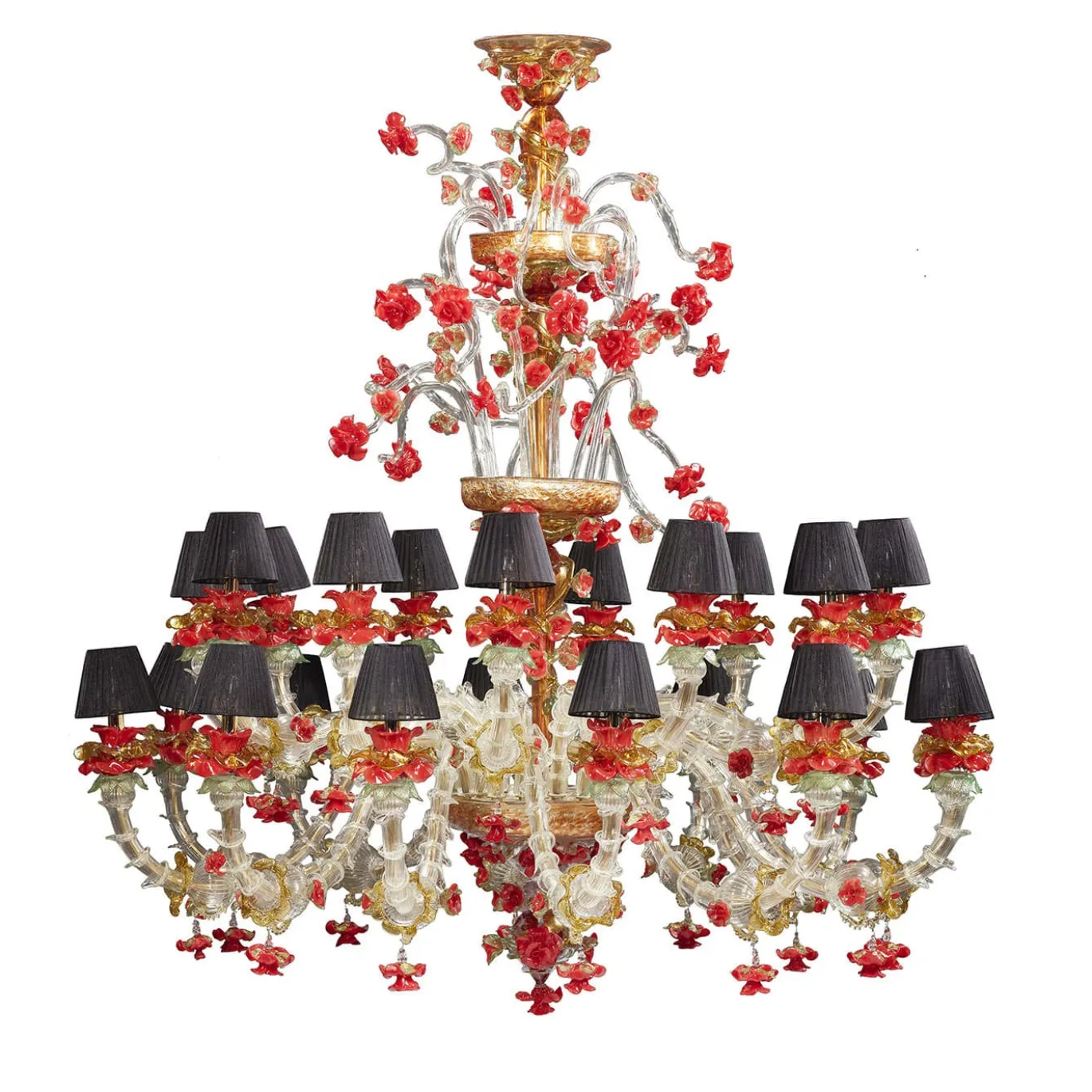 Lampadario rosso e oro in stile Rezzonico