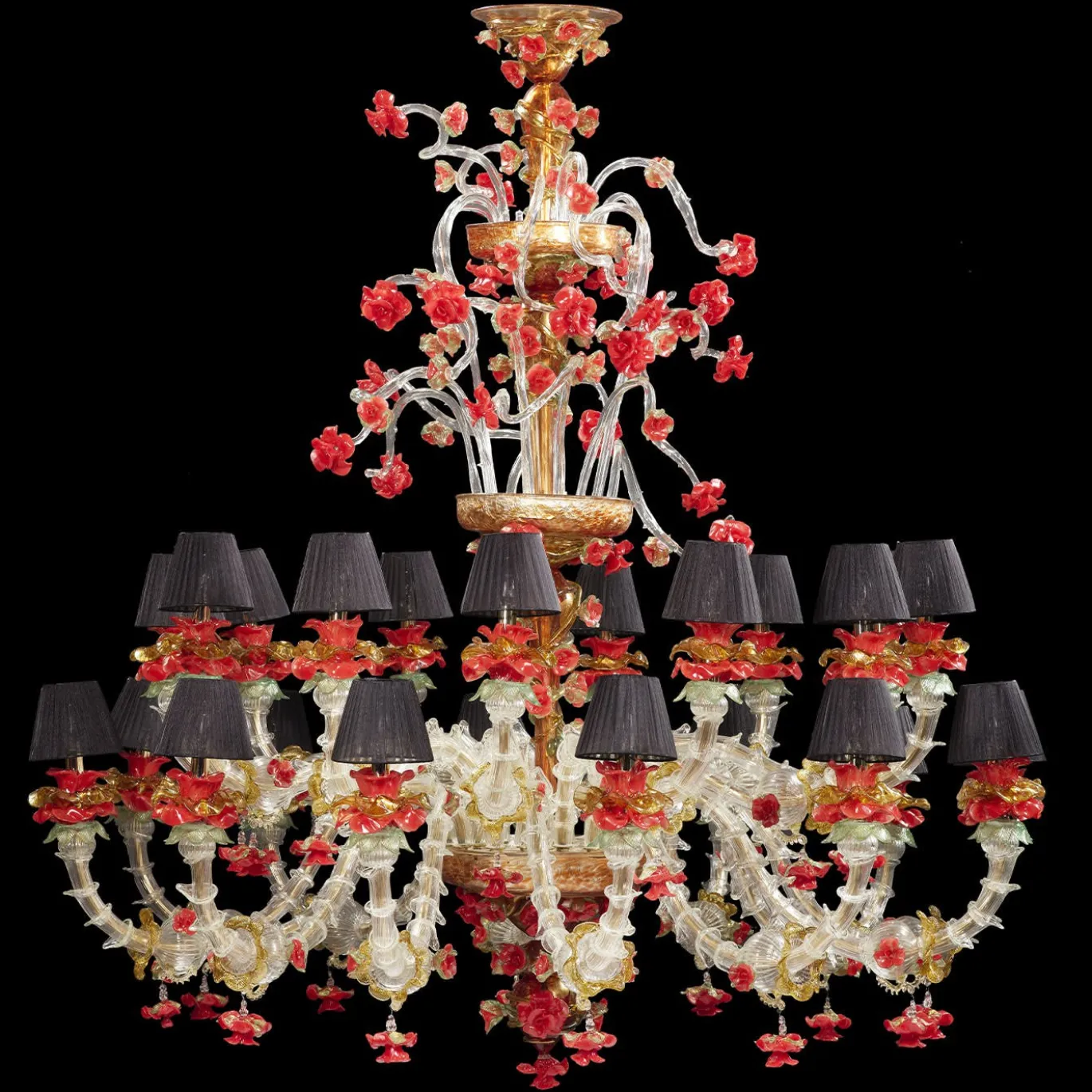 Lampadario rosso e oro in stile Rezzonico