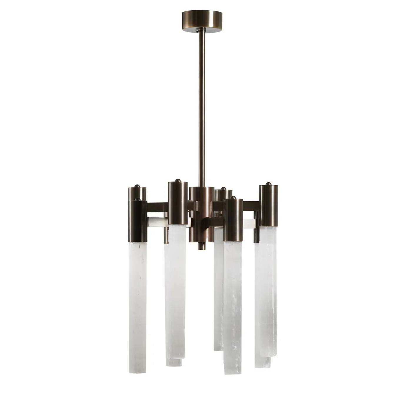 Lampadario Selene in bronzo spazzolato e selenite