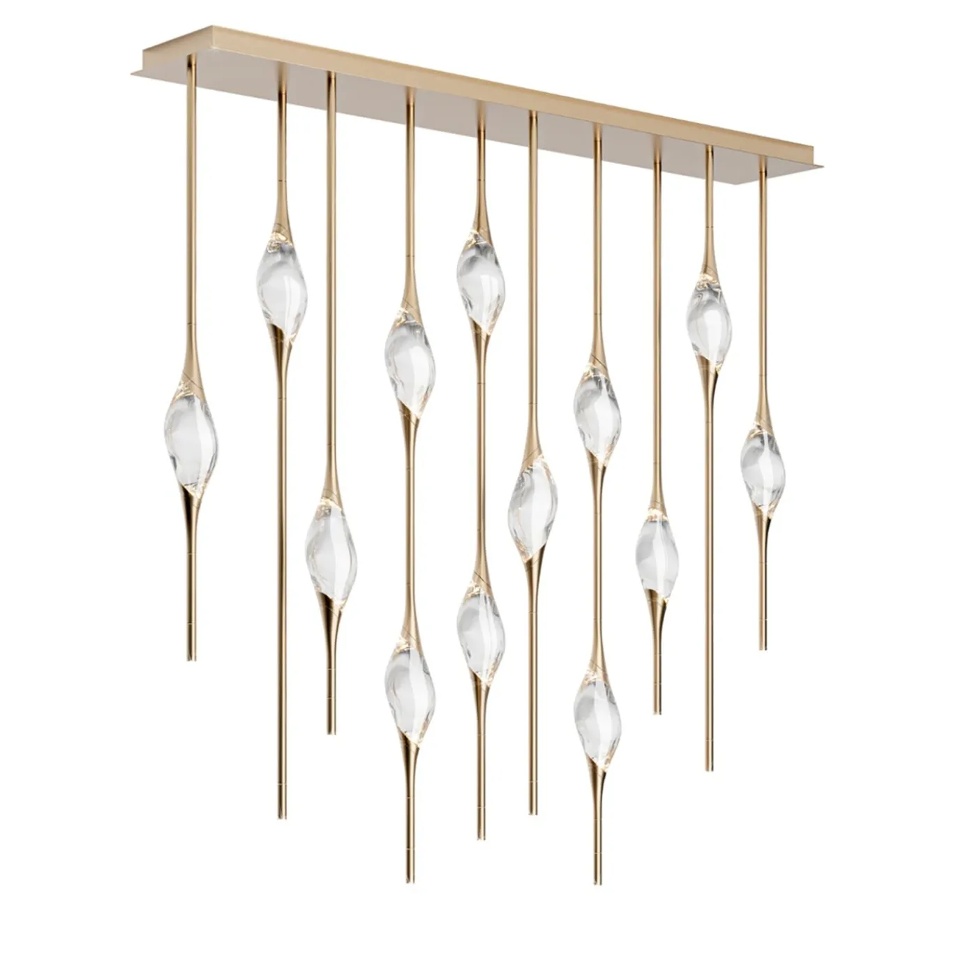Lampadario Sfalsato Il Pezzo 12 a 10 pendenti ottone satinato