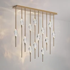 Lampadario Sfalsato Il Pezzo 12 a 10 pendenti ottone satinato