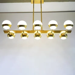 Lampadario Siderale a 10 luci in Ottone e Vetro