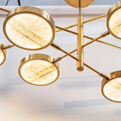 Lampadario Sistema Solare a 8 bracci in ottone e onice