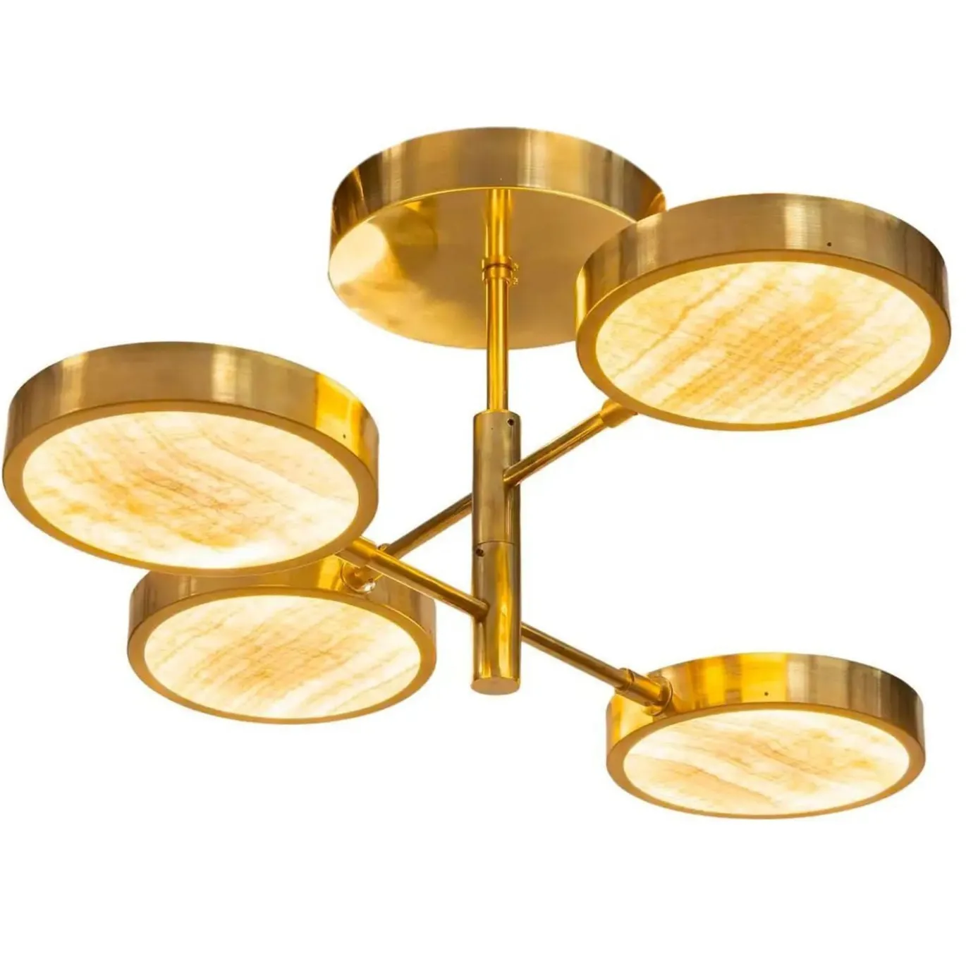 Lampadario Sistema Solare a 4 luci in Onice Tonalità Avorio e Ottone