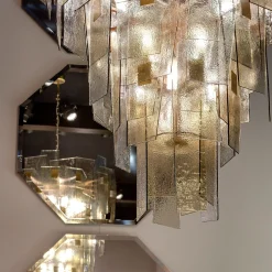 Lampadario Sliver in Vetro Ambra e Fumè