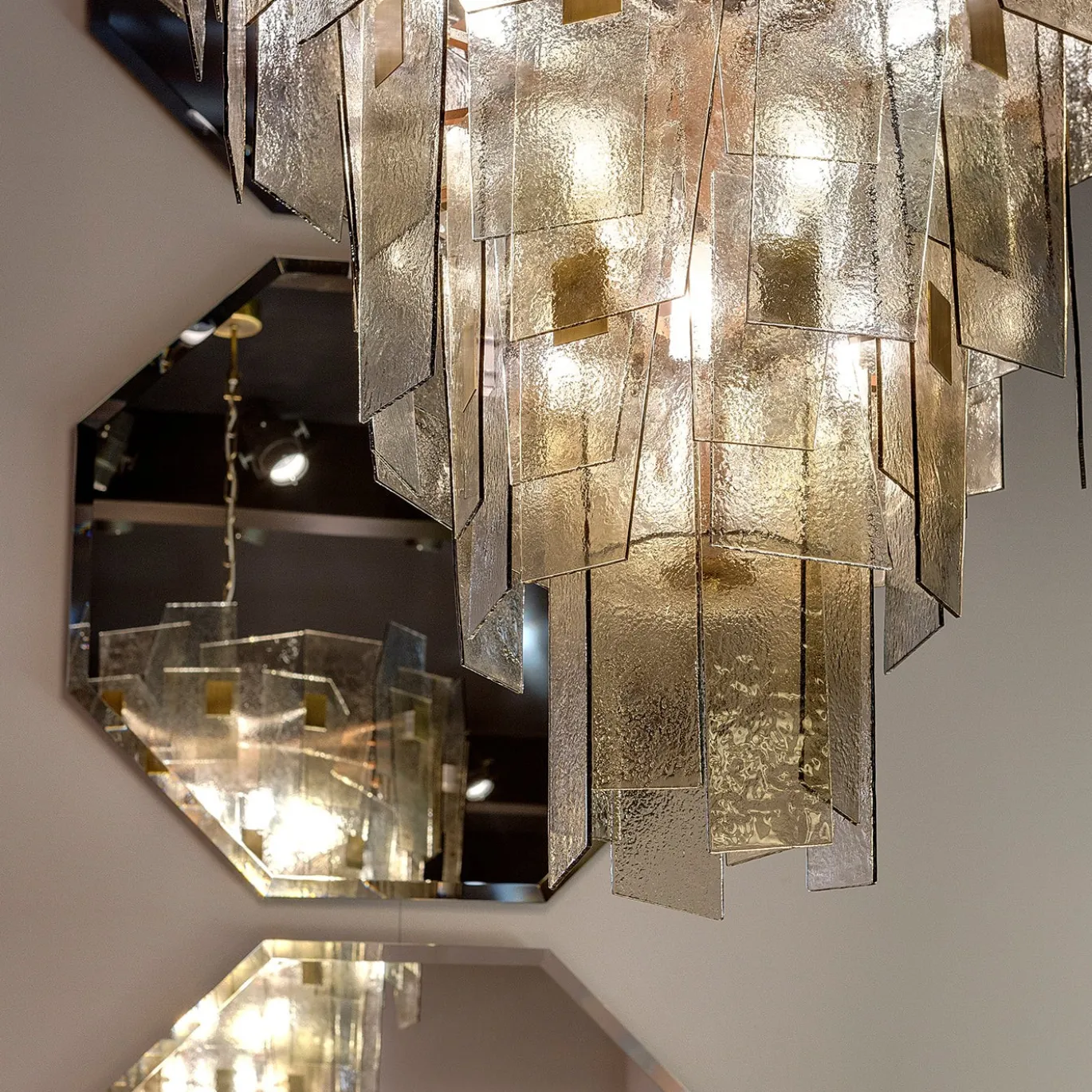 Lampadario Sliver in Vetro Ambra e Fumè
