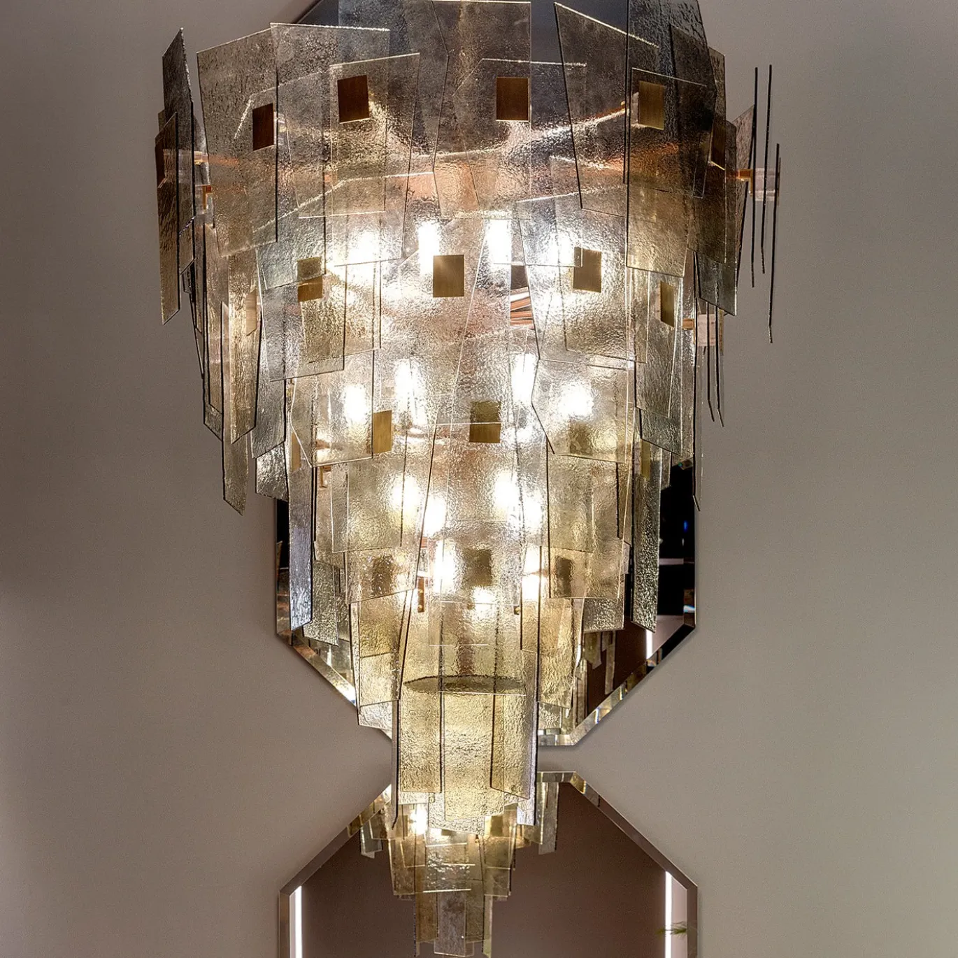 Lampadario Sliver in Vetro Ambra e Fumè