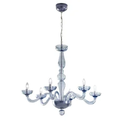 Lampadario Sophie a 6 Luci in Vetro Soffiato Grigio Bluastro