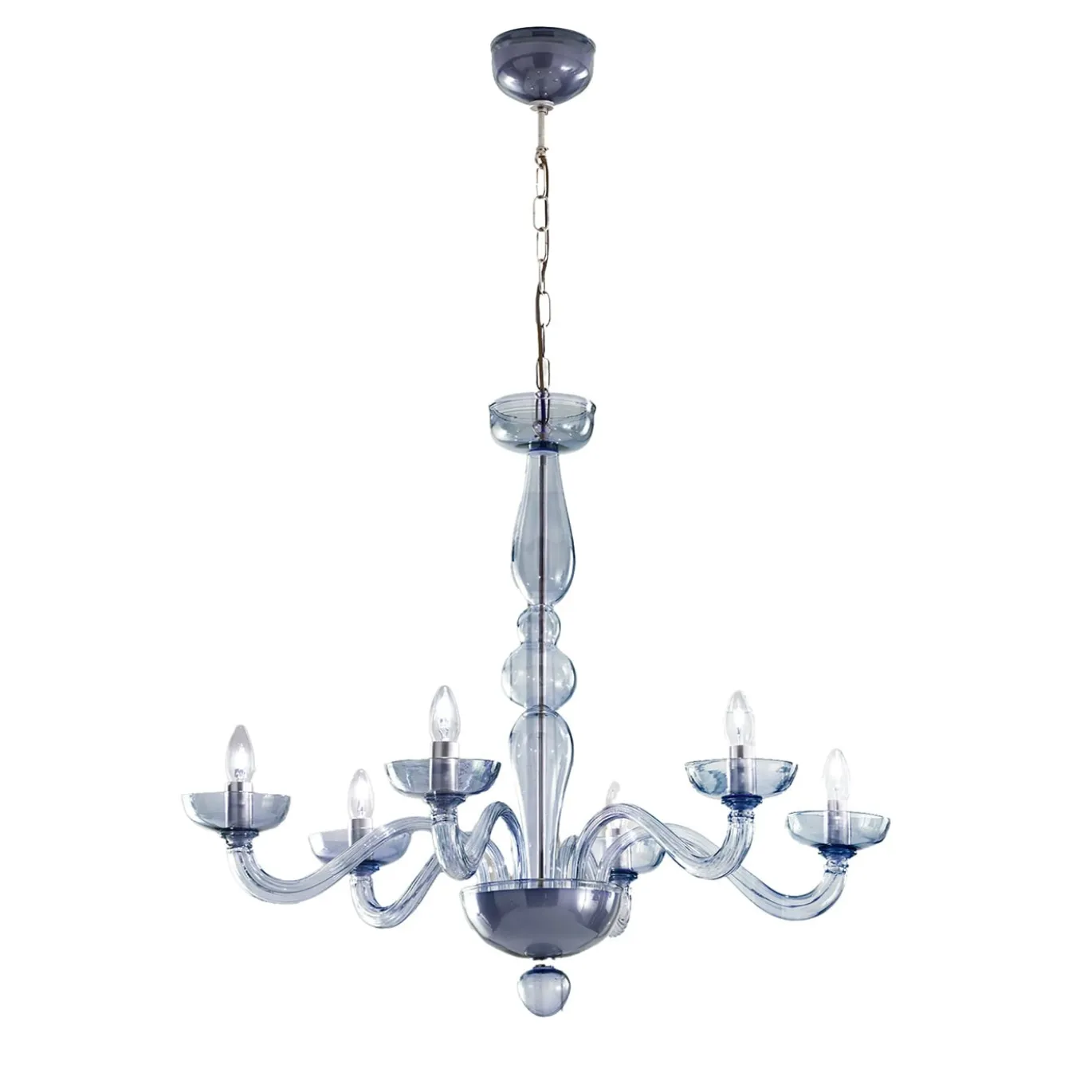 Lampadario Sophie a 6 Luci in Vetro Soffiato Grigio Bluastro