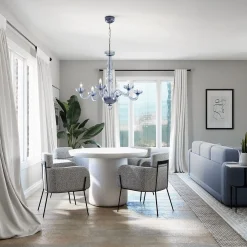 Lampadario Sophie a 6 Luci in Vetro Soffiato Grigio Bluastro