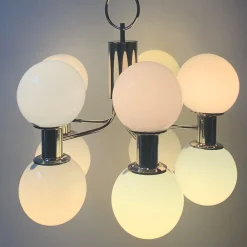 Lampadario Stilnovo a 10 luci cromate