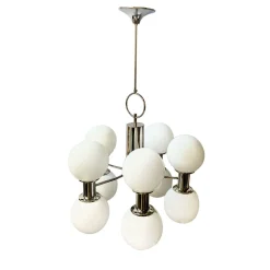 Lampadario Stilnovo a 10 luci cromate