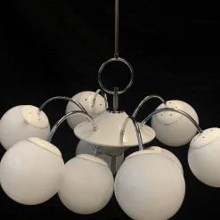 Lampadario Stilnovo a 9 luci cromate