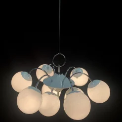 Lampadario Stilnovo a 9 luci cromate