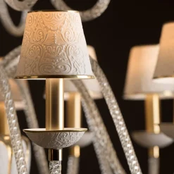 Lampadario Taormina a 12 luci bianco e oro