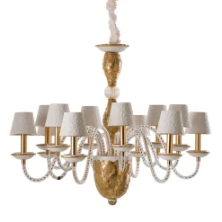 Lampadario Taormina a 12 luci bianco e oro