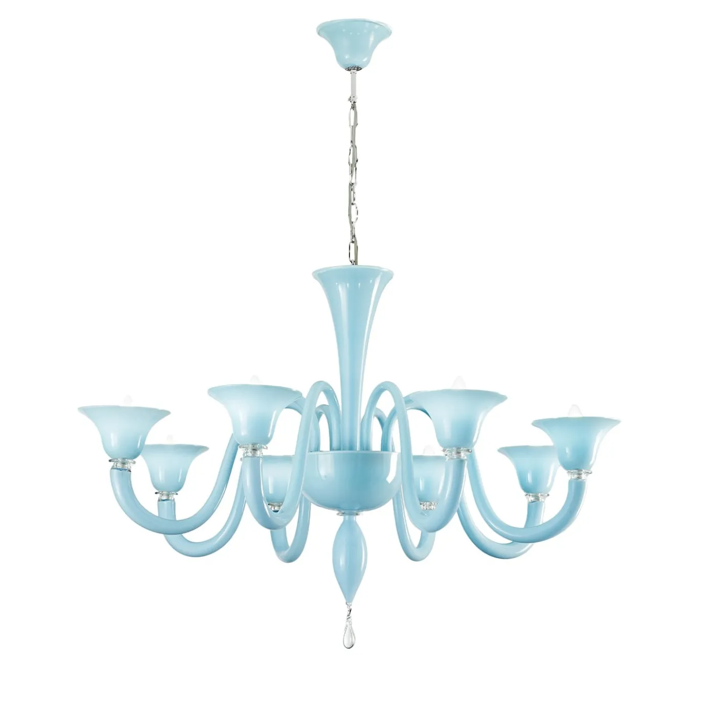 Lampadario Tatiana a 8 Luci in Vetro Soffiato Azzurro Chiaro