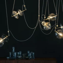 Lampadario Trapezi 6 Luci in Ottone