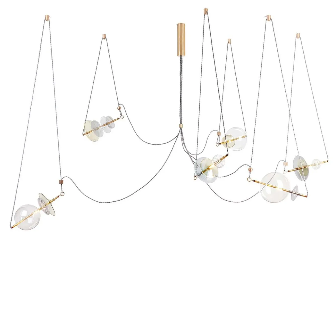 Lampadario Trapezi 6 Luci in Ottone Tonalit� Neutre