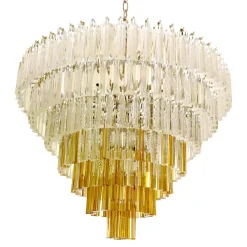 Lampadario Triedro in vetro chiaro e ambra