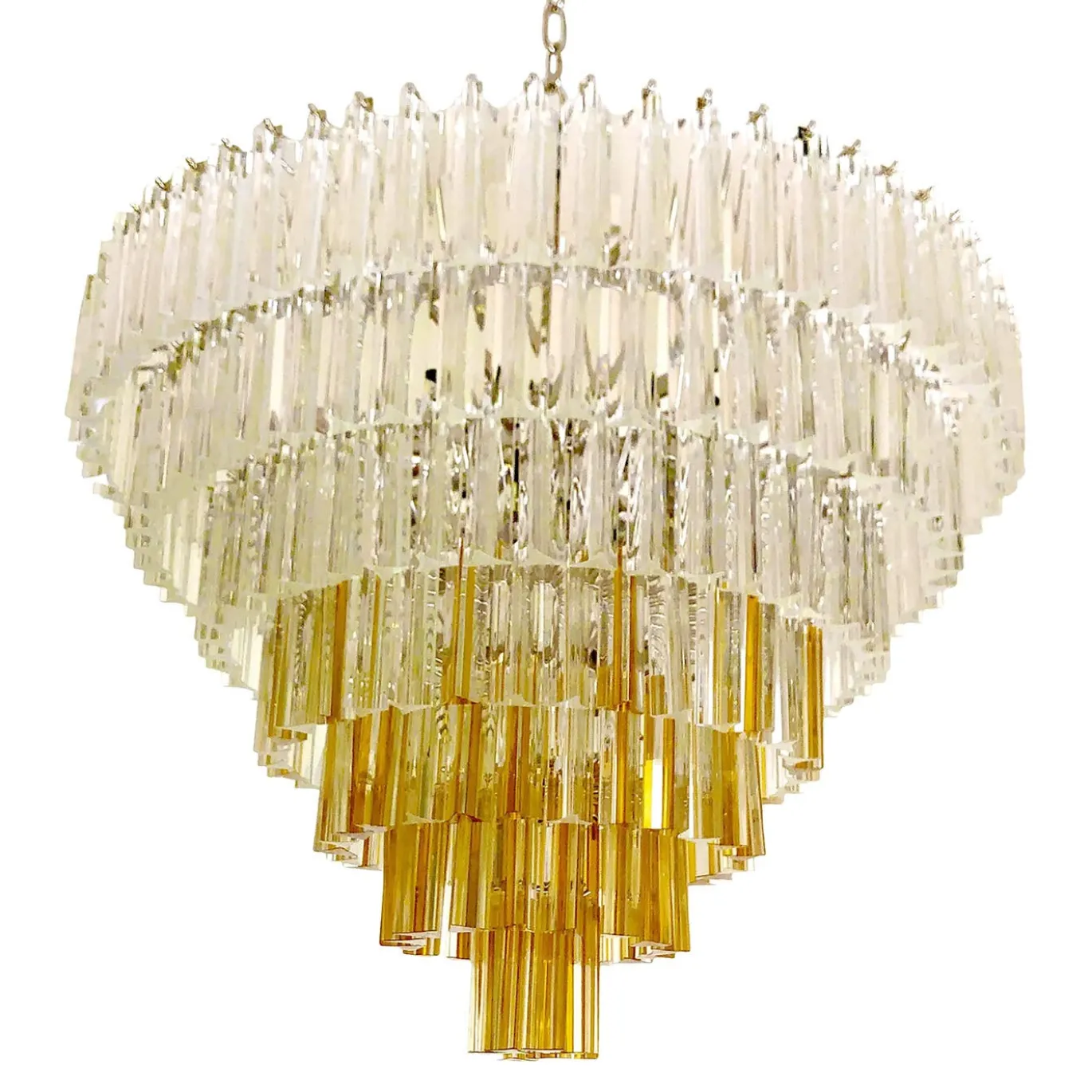 Lampadario Triedro in vetro chiaro e ambra