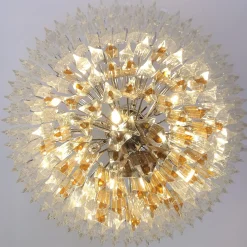 Lampadario Triedro in vetro chiaro e ambra