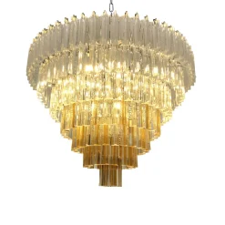 Lampadario Triedro in vetro chiaro e ambra