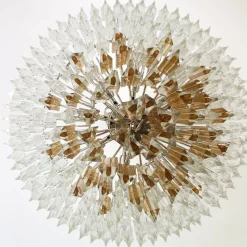 Lampadario Triedro in vetro chiaro e ambra