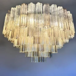 Lampadario Tronchi in vetro di Murano Champagne Ambra e Fumè