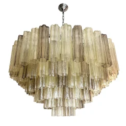 Lampadario Tronchi in vetro di Murano Champagne Ambra e Fumè