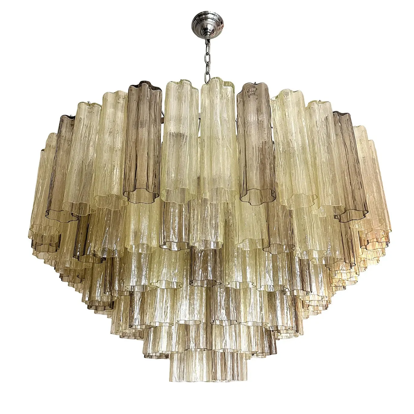 Lampadario Tronchi in vetro di Murano Champagne Ambra e Fumè