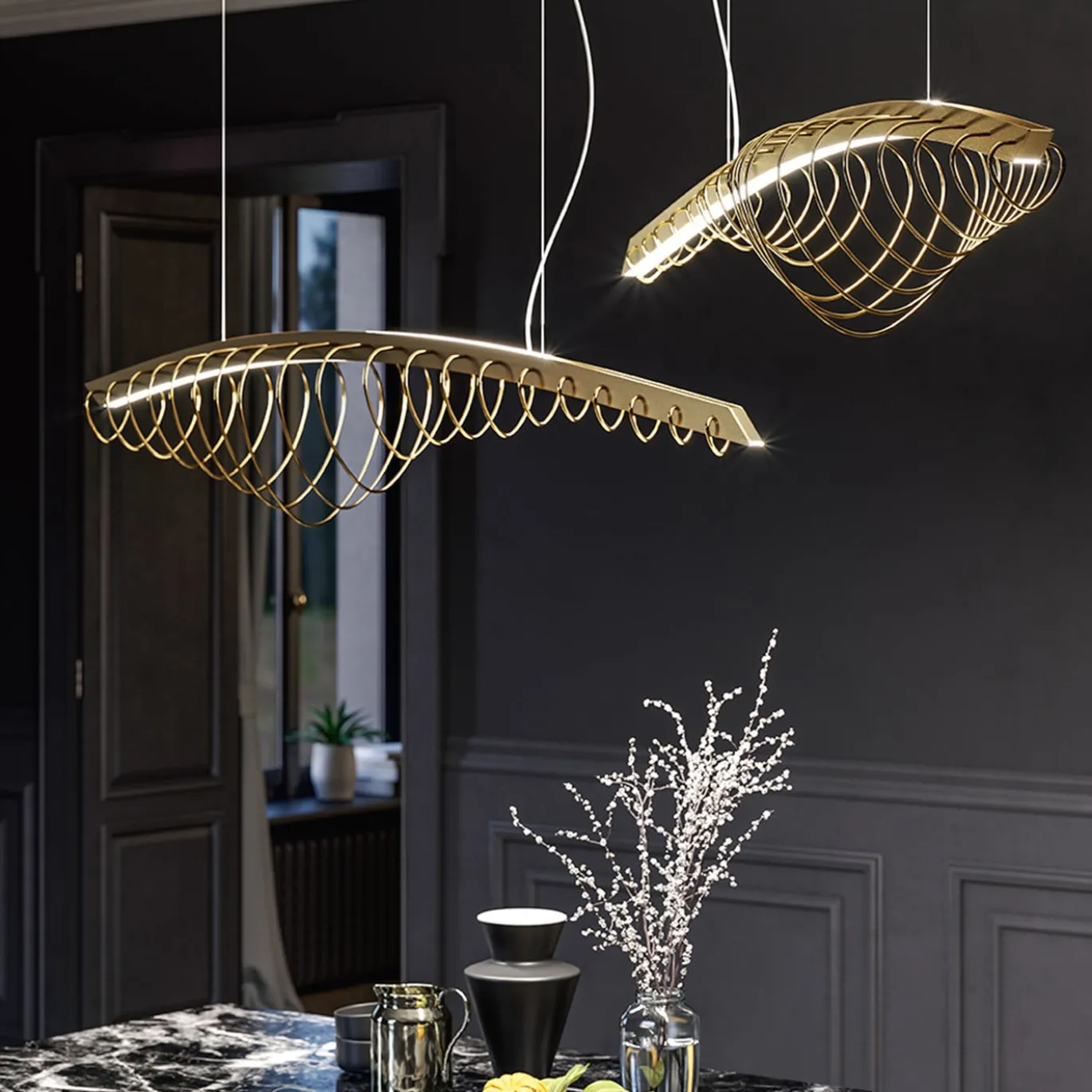 Lampadario Whale in Metallo di Leo De Carlo
