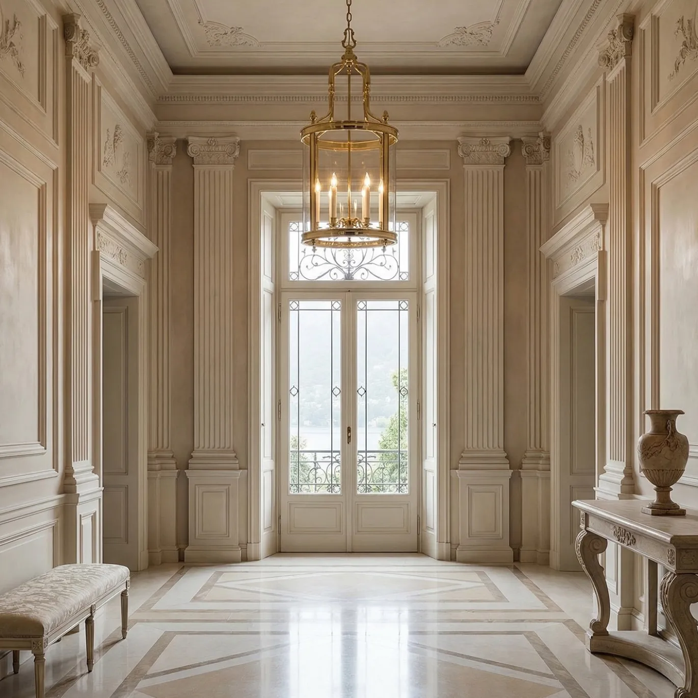 Lanterna a sospensione per esterni Victorian in ottone dorato