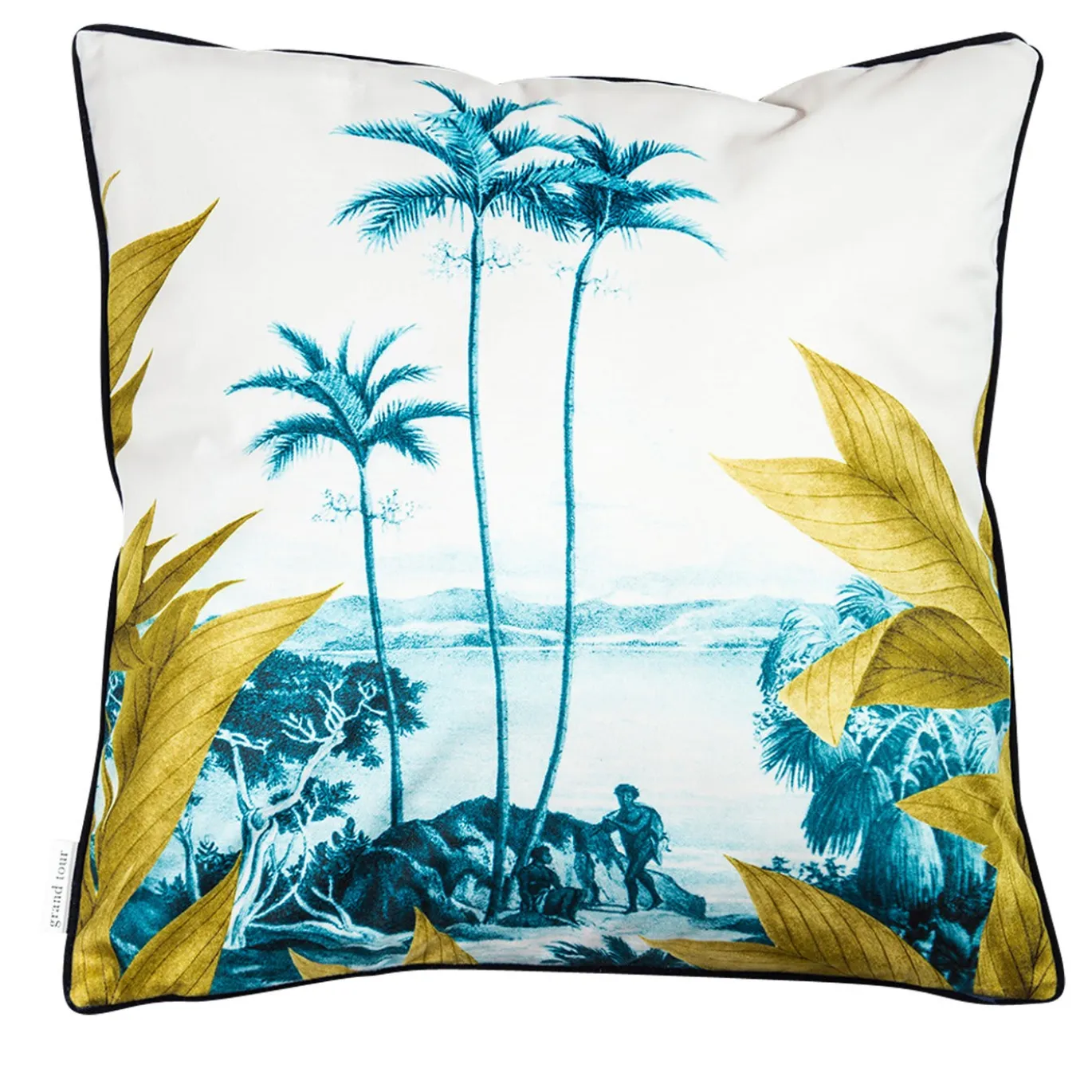 Las Palmas cuscino in velluto con decoro tropicale giallo/blu #2