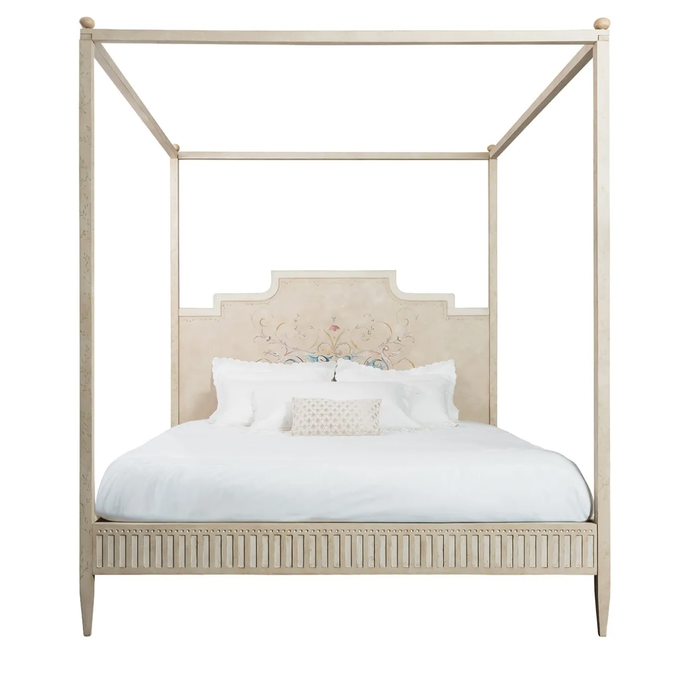 Letto a Baldacchino Modigliani Taupe Chiaro con Accenti Bianchi e Grottesche