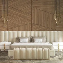 Letto Big Flare con testata in velluto