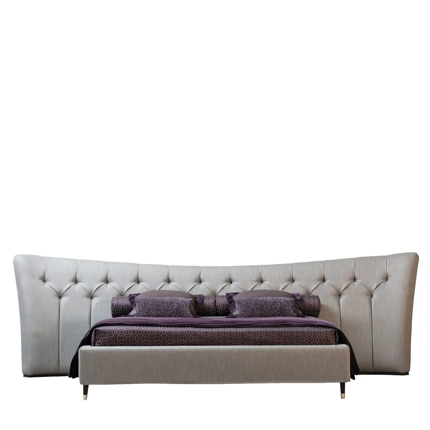 Letto Butterfly grigio imbottito con testiera capitonnè