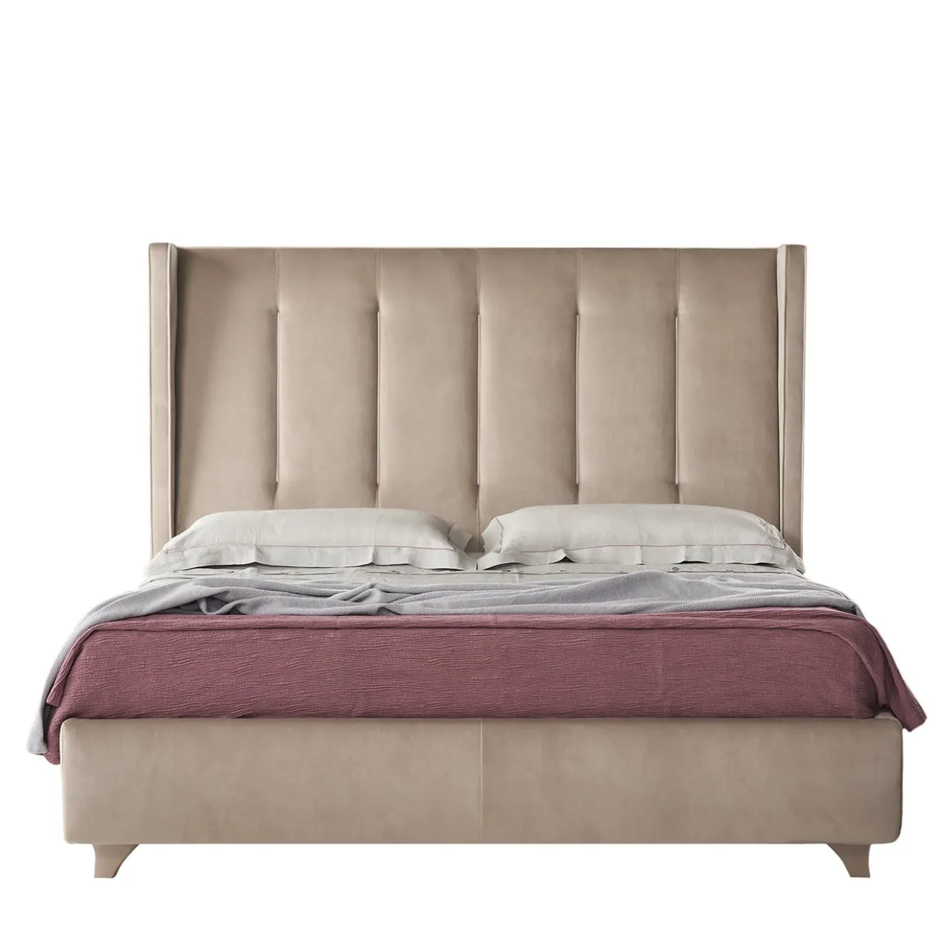 Letto Edo in velluto beige trapuntato