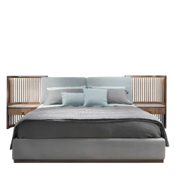 Letto in noce con comodini incorporati e struttura del letto imbottita