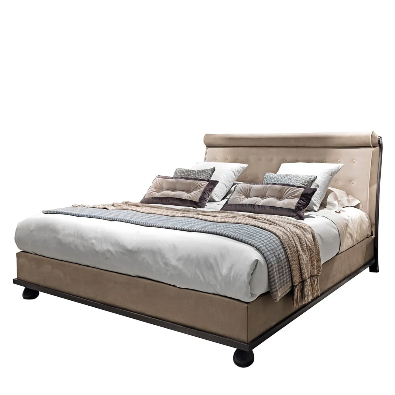 Letto in velluto di cotone e nabuk beige