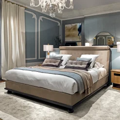 Letto in velluto di cotone e nabuk beige