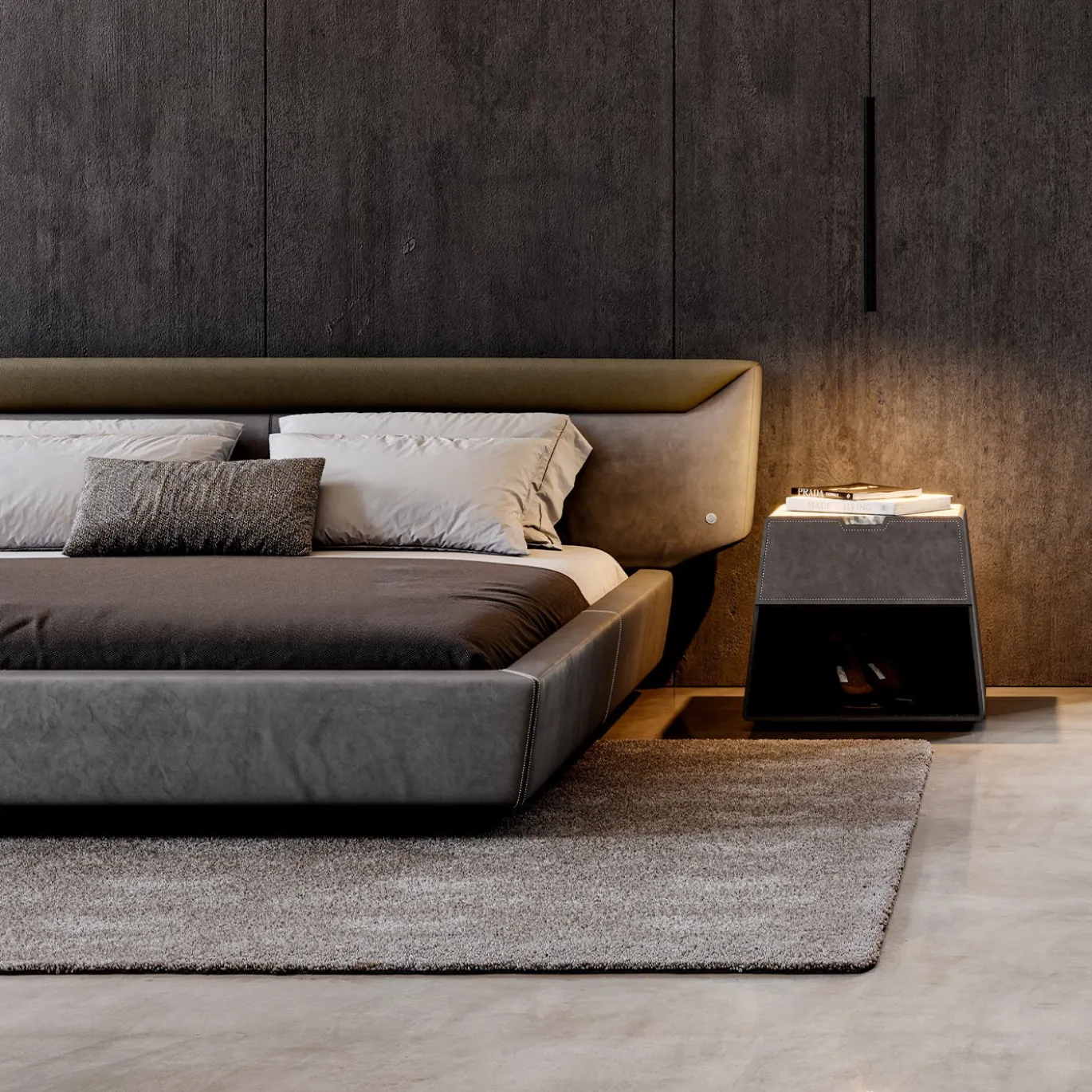 Letto in velluto grigio Libra con base in nichel