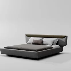 Letto in velluto grigio Libra con base in nichel