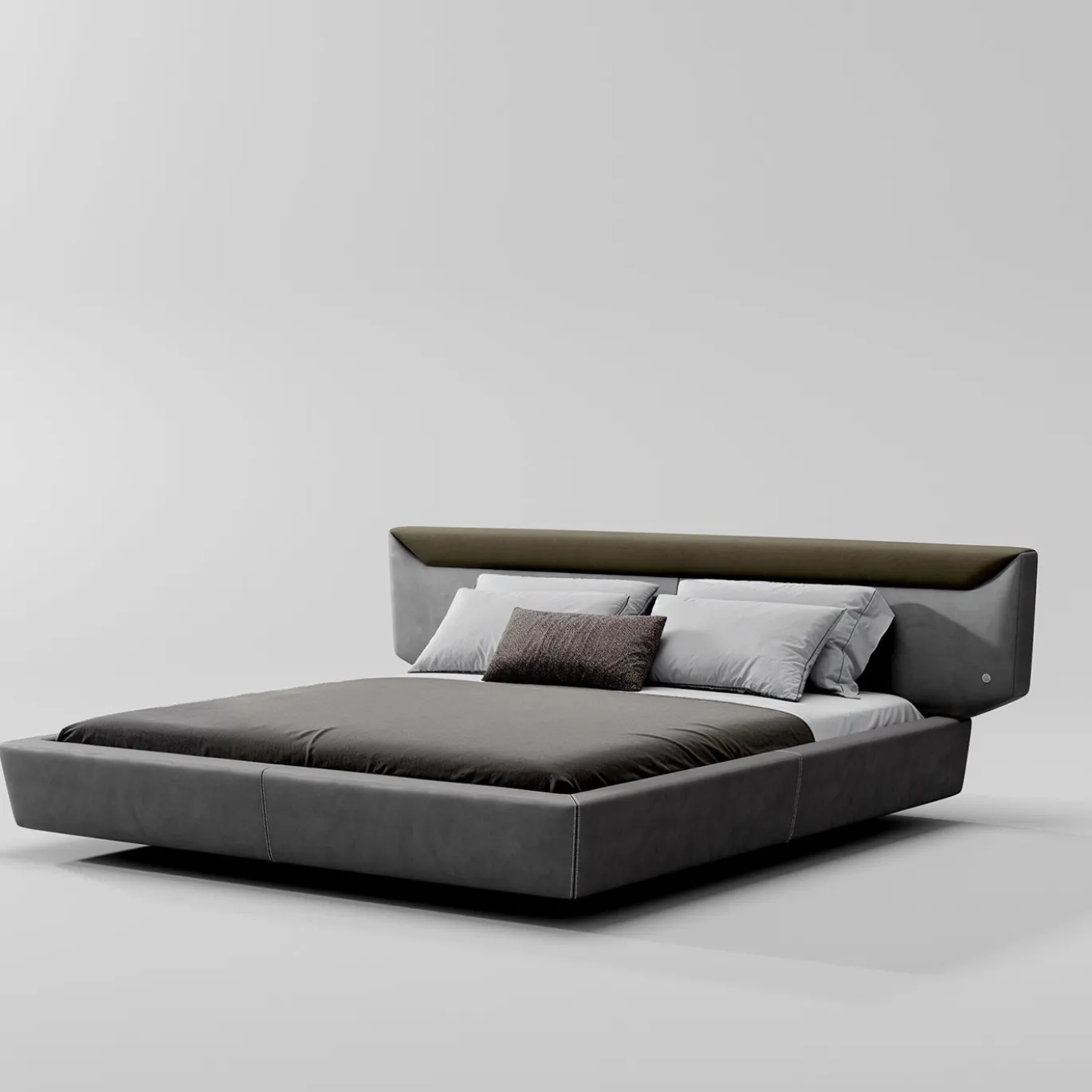 Letto in velluto grigio Libra con base in nichel