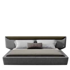 Letto in velluto grigio Libra con base in nichel