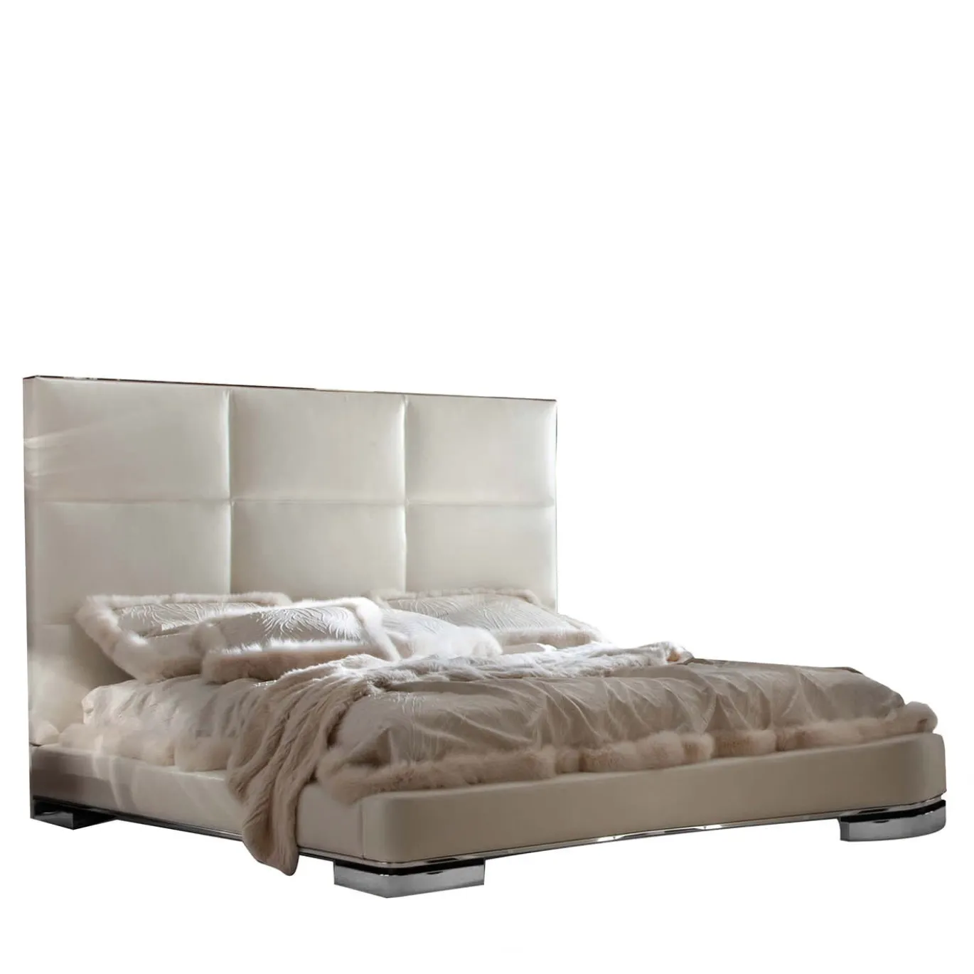 Letto king size in pelle avorio