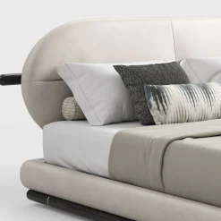 Letto Kokò in pelle e legno beige
