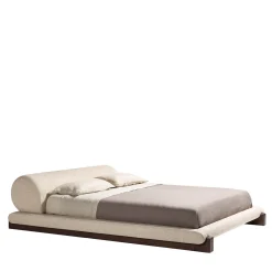 Letto Maki Rivestito in tessuto Tread con base in legno Moka lucido