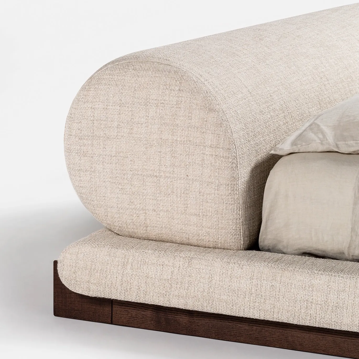 Letto Maki Rivestito in tessuto Tread con base in legno Moka lucido