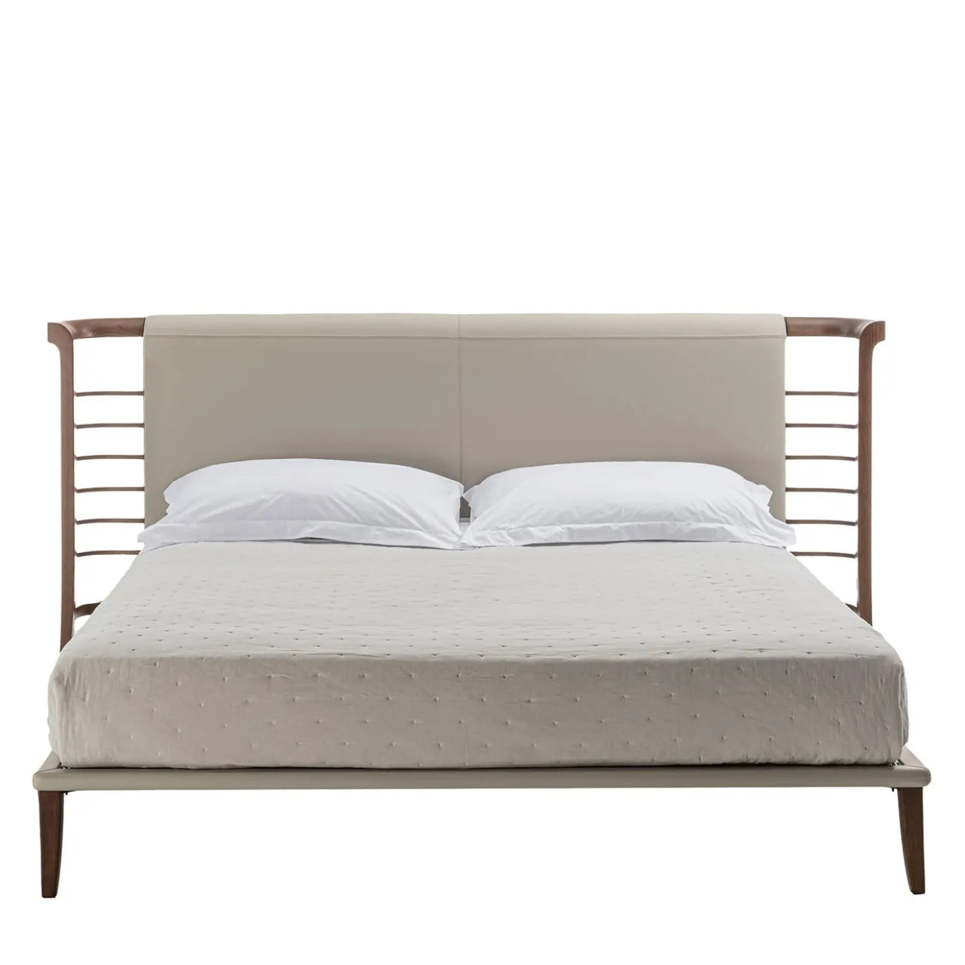 Letto matrimoniale Dolfin in pelle beige e legno